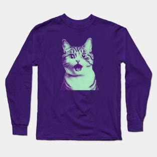 Scared Cat Meme, Vintage Style Long Sleeve T-Shirt